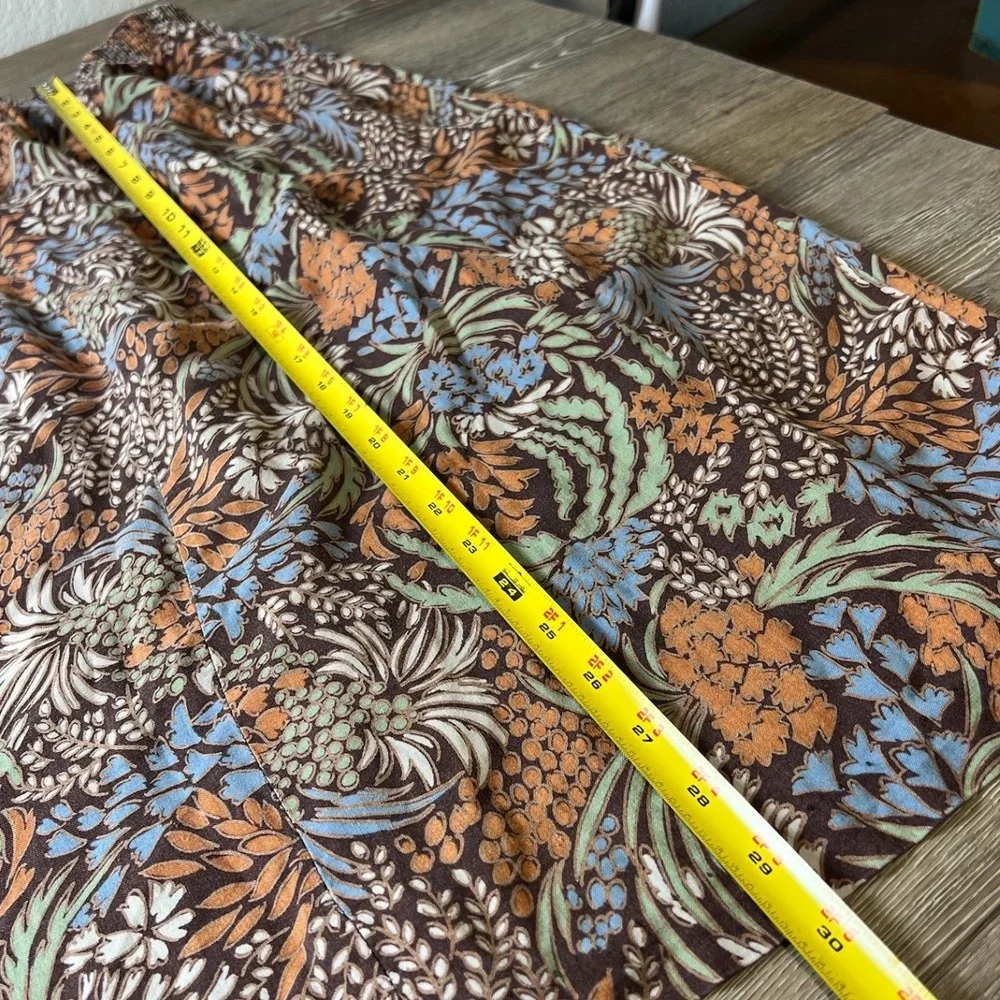 Handmade Floral Maxi Skirt Womens M Brown Orange Smocked Elastic Waist Boho